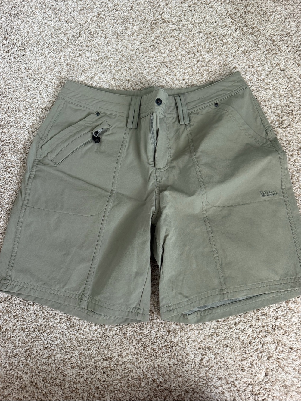 Women’s Olive Green Athletic Shorts with Secure Pockets
